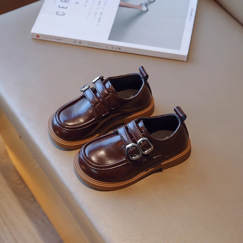 Laste nahast kingad pannal, ühevärviline koolikevad, laste lamedad kingad 23-35 Unisex moe ümmargune varvas Paindlik poiste jalats tüdrukutele