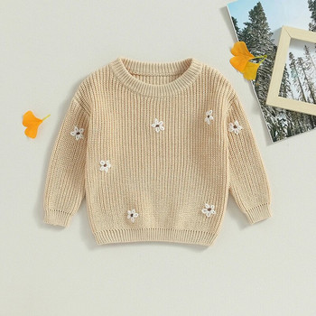 FOCUSNORM 8 цвята 0-5 години Пуловер за бебета и момичета с дълъг ръкав Топъл плетен пуловер с цветя Есенно зимно връхно облекло