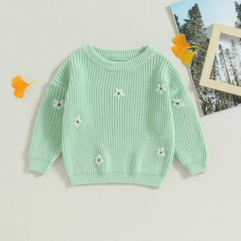 FOCUSNORM 8 цвята 0-5 години Пуловер за бебета и момичета с дълъг ръкав Топъл плетен пуловер с цветя Есенно зимно връхно облекло