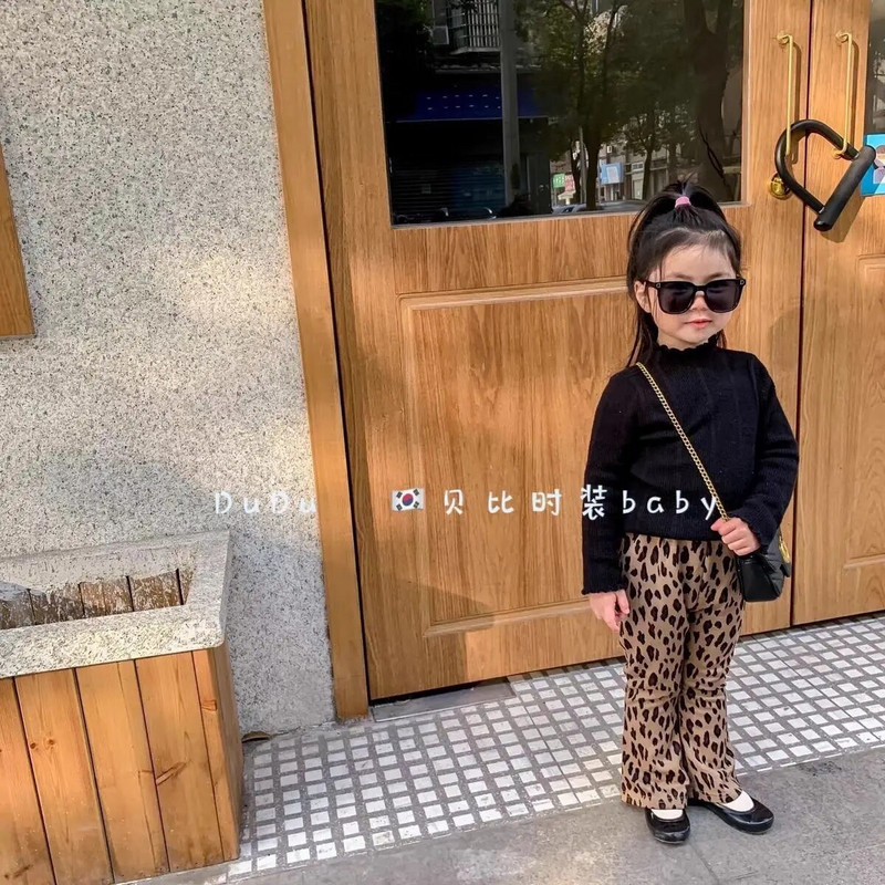 Îmbrăcăminte pentru fete Pantaloni Imprimare lungă Moda Vintage Pretty Bell Bottoms Casual Lattice Imprimeu leopard Loose