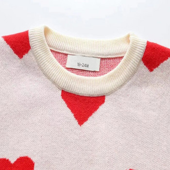 FOCUSNORM 1-6Y Есен Зима Детски пуловери за Свети Валентин Сладки плетени пуловери с дълъг ръкав с принт на сърце