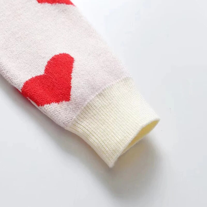 FOCUSNORM 1-6R Jesenné a zimné dievčenské dievčenské svetre na Valentína, roztomilé pletené svetre s dlhým rukávom a potlačou srdca