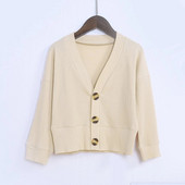 Νέα άφιξη Φθινοπωρινή ζακέτα για νήπια για κορίτσια με χακί πλεκτά μπλουζάκια με λαιμόκοψη V για παιδιά, καθημερινά παιδικά ρούχα