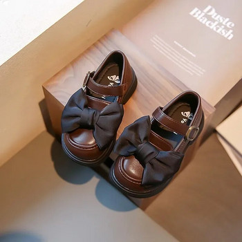 Детски обувки Обикновени кожени обувки с панделка Деца 2024 Нови меки сладки обувки на принцеса Момичета Неплъзгащи се училищни ежедневни обувки Бебе