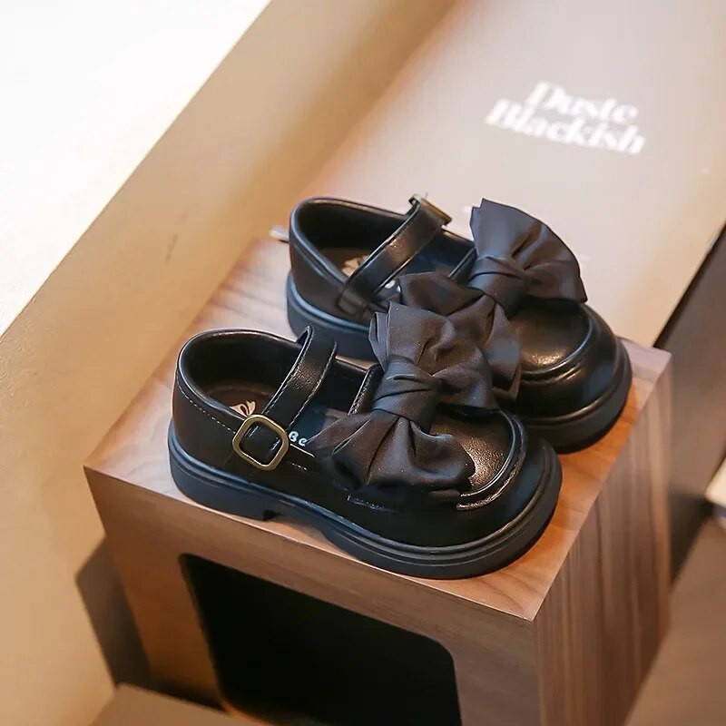 Pantofi pentru copii Pantofi din piele cu vârf rotund, cu fundă simplă, pentru copii, 2024, pantofi noi, moale, drăguți, prințesă, fete, anti-alunecare, școală, pantofi casual pentru copii