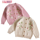 Cardigan tricot de toamnă, fetiță, prințesă, pulover, broderie florală, căpșuni, tricot, ținută de pulover pentru sugari