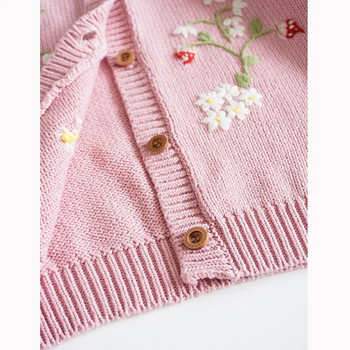 Φθινοπωρινή πλεκτή ζακέτα Πουλόβερ πριγκίπισσας μωρού κοριτσιού λουλουδάτο κέντημα φράουλα πλεκτή ζακέτα βρεφική στολή Παιδικό πουλόβερ