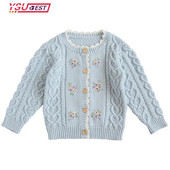 Pulover cardigan pentru fetițe de toamnă, pulover din bumbac cu broderie de flori, îmbrăcăminte pentru bebeluși, haine tricotate pentru fete mici, haine de iarnă