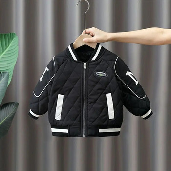 Плюшено удебелено палто за момчета Топло есенно-зимно бейзболно яке 2023 г. Памучни дрехи Корейски 3-10-годишни щампи с цип