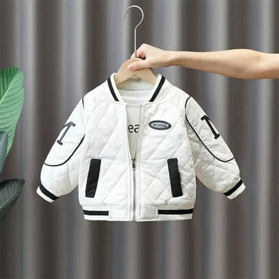 Плюшено удебелено палто за момчета Топло есенно-зимно бейзболно яке 2023 г. Памучни дрехи Корейски 3-10-годишни щампи с цип