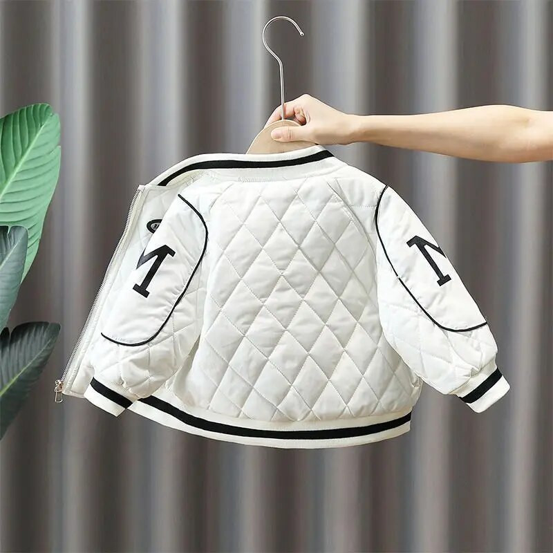 Chlapčenský plyšový zahustený kabát, teplý, jeseň/zima 2023, baseballová bunda, bavlnené oblečenie, zips, potlač písmen, kórejský, 3-10 rokov