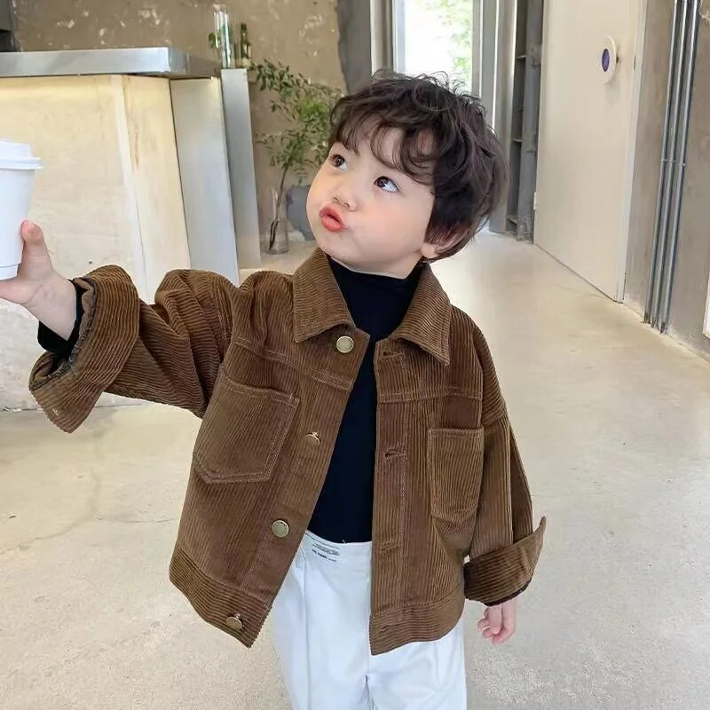 Nové chlapčenské bundy, detské kabáty, manšestrové bundy, módne detské vrchné oblečenie, jar, jeseň 2023 – A077