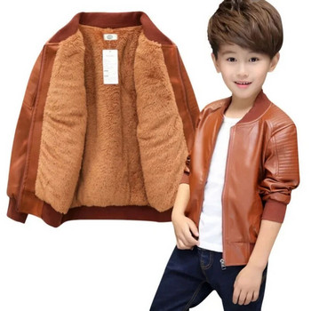 Φθινοπωρινή χειμερινή μόδα Κορεατική Παιδική Plus Velvet Warming Boys Coatt Cotton PU Δερμάτινο μπουφάν για 1-11Y Παιδιά Hot