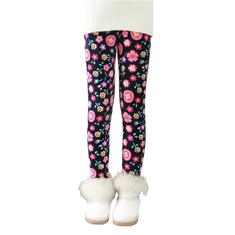 Jesenné a zimné teplé dievčenské nohavice, zamatové zahusťovacie dievčenské legíny s kvetinovou potlačou, detské nohavice, dievčenské nohavice pre vek 2-9 rokov