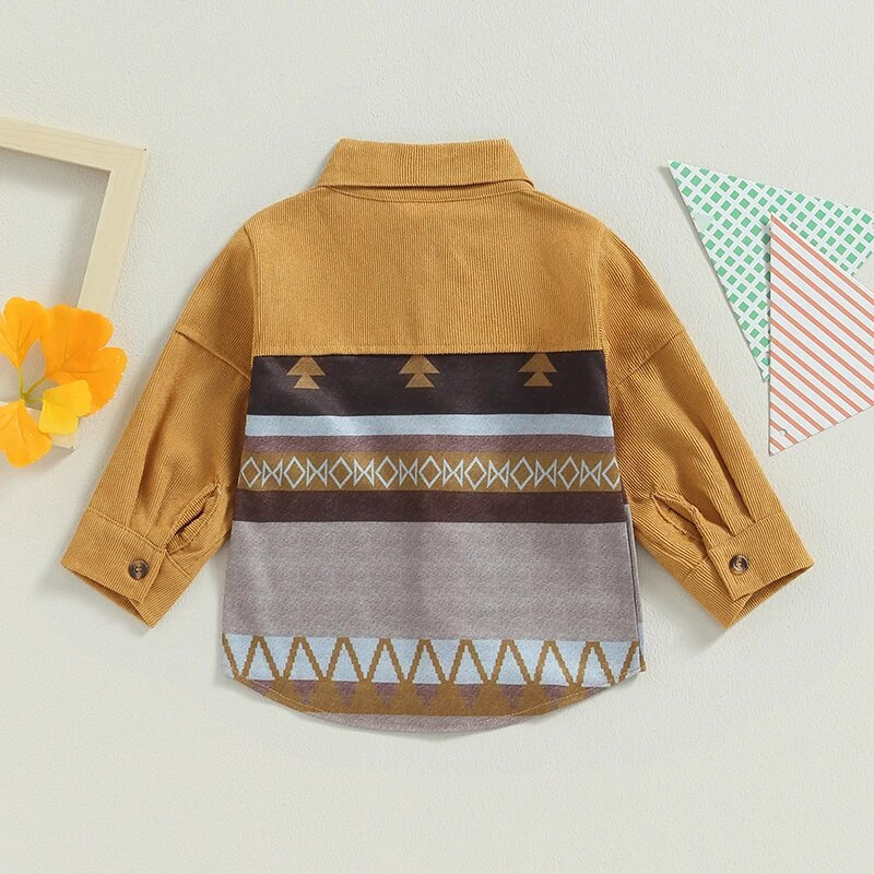 „BeQeuewll Toddler“ marškinėlių striukė „Vintage Geometric Print“ laisvalaikio lengva velvetinė striukė, skirta kūdikių pavasario apatiniams drabužiams