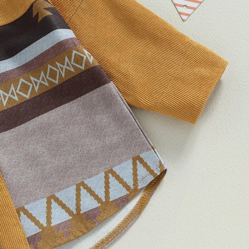 „BeQeuewll Toddler“ marškinėlių striukė „Vintage Geometric Print“ laisvalaikio lengva velvetinė striukė, skirta kūdikių pavasario apatiniams drabužiams