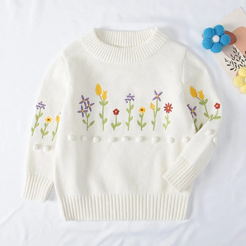 Детски пуловер за бебета, момчета, момичета, есен, зима, детски, момчета, момичета, пуловер с дълги ръкави, бродирани цветя, плетен пуловер