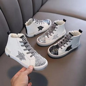 Detské tenisky pre dievčatá, módne trblietavé detské vysoké tenisky pre chlapcov, jarné a jesenné topánky na platforme s mäkkou podrážkou, ležérne športové tenisky