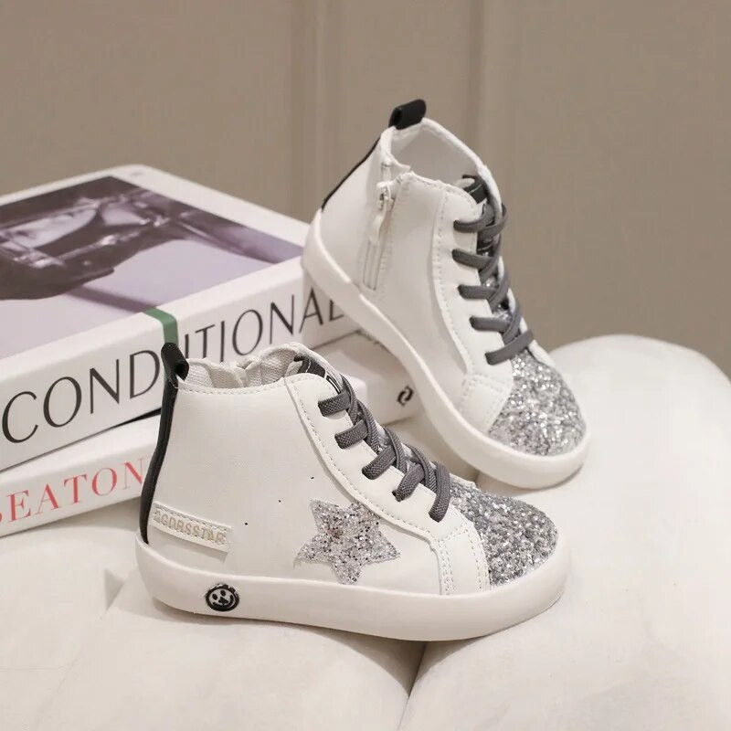 Detské tenisky pre dievčatá, módne trblietavé detské vysoké tenisky pre chlapcov, jarné a jesenné topánky na platforme s mäkkou podrážkou, ležérne športové tenisky