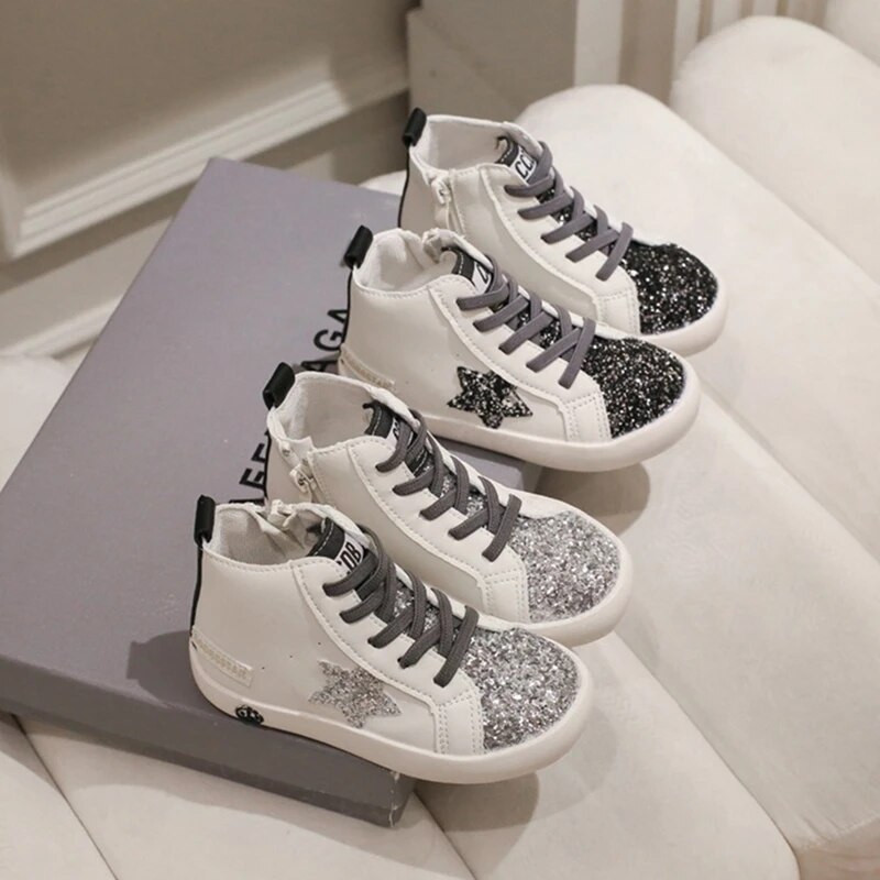Detské tenisky pre dievčatá, módne trblietavé detské vysoké tenisky pre chlapcov, jarné a jesenné topánky na platforme s mäkkou podrážkou, ležérne športové tenisky