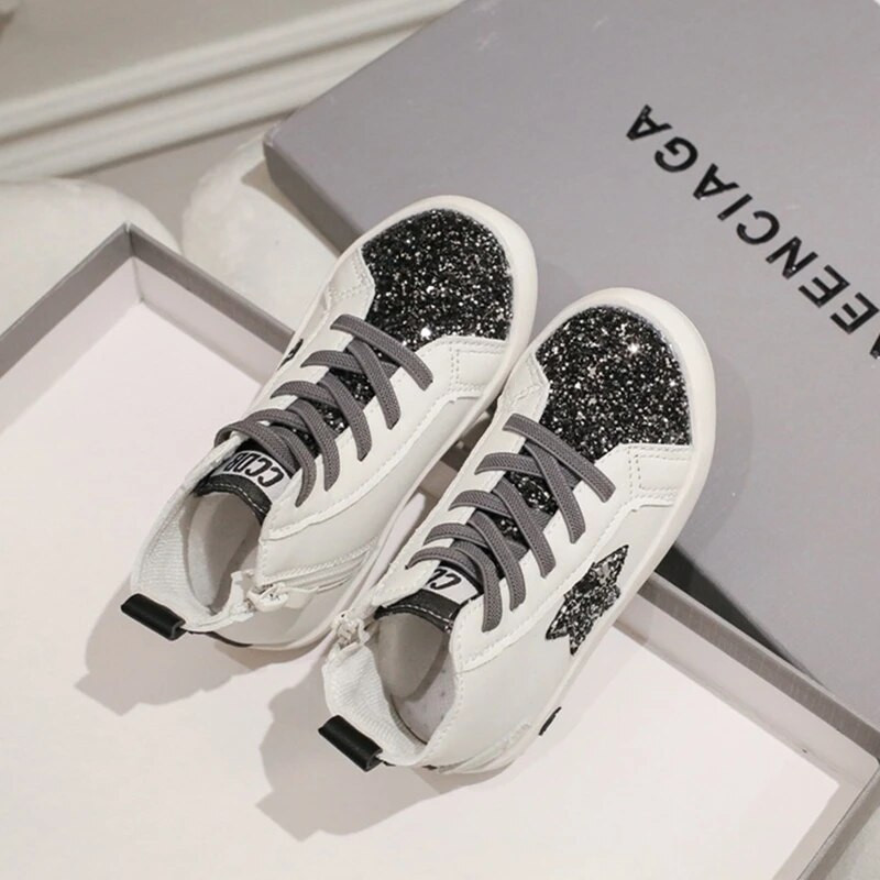 Detské tenisky pre dievčatá, módne trblietavé detské vysoké tenisky pre chlapcov, jarné a jesenné topánky na platforme s mäkkou podrážkou, ležérne športové tenisky