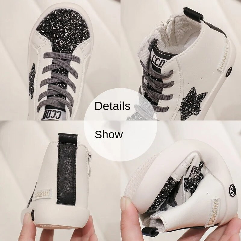 Detské tenisky pre dievčatá, módne trblietavé detské vysoké tenisky pre chlapcov, jarné a jesenné topánky na platforme s mäkkou podrážkou, ležérne športové tenisky