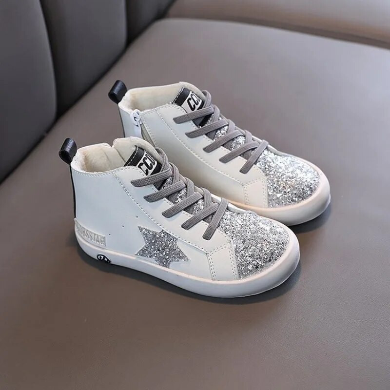 Detské tenisky pre dievčatá, módne trblietavé detské vysoké tenisky pre chlapcov, jarné a jesenné topánky na platforme s mäkkou podrážkou, ležérne športové tenisky