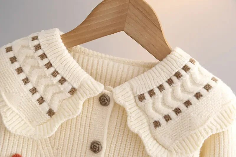 Lastele tüdrukutele lillelised kampsunid Peter Pan kraega puuvillased topid 2023 Uued laste vabaaja kootud kampsun Printsess sügistalveriided