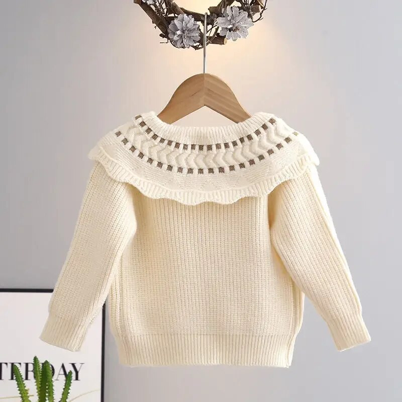 Lastele tüdrukutele lillelised kampsunid Peter Pan kraega puuvillased topid 2023 Uued laste vabaaja kootud kampsun Printsess sügistalveriided