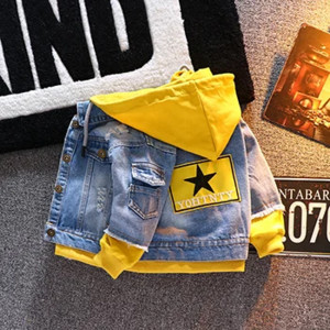 Jarná jesenná chlapčenská džínsová bunda pre deti od 2 do 8 rokov, nová kórejská verzia z roku 2024, módny patchworkový kovbojský kabát s kapucňou, ležérne detské oblečenie