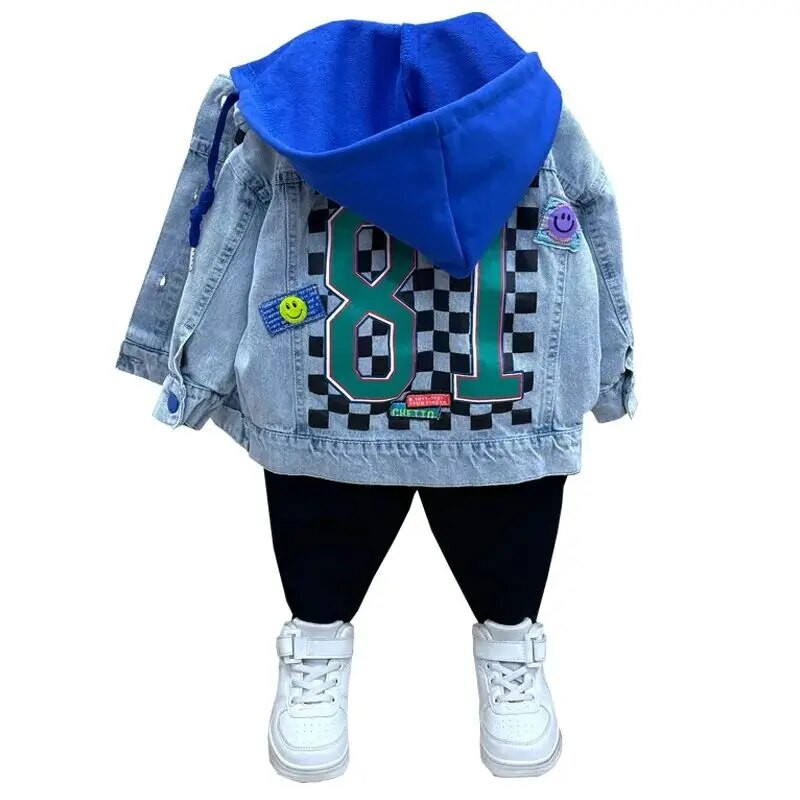 Kevadine ja sügisene laste teksajakk Uus print Poiste Kapuutsiga jakk Teksad Laste vabaaja mantel Riided 2 4 6 8 9Y