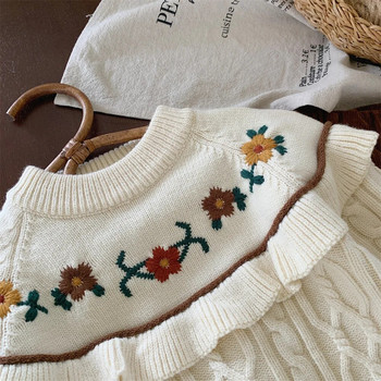 2023 Φθινοπωρινό πουλόβερ με κεντημένο πουλόβερ για κορίτσια Παιδική στολή χειμωνιάτικη νέα πλισέ Παιδικό λουλούδι ζεστό πλεκτό τοπ