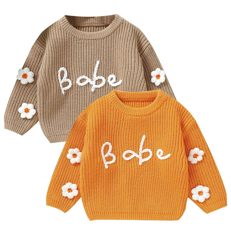 Téli baba kötöttáru, kézzel készített, hímzett, kötött nyakú, hosszú ujjú, aranyos pulóver gyerekeknek