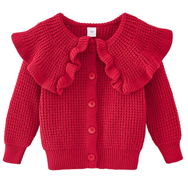 Cardigan tricotat pentru bebeluș fetiță, primăvară, toamnă, pulover cu guler lotus solid, haină pentru sugari din bumbac pur, haine pentru copii, tricotaje pentru fete