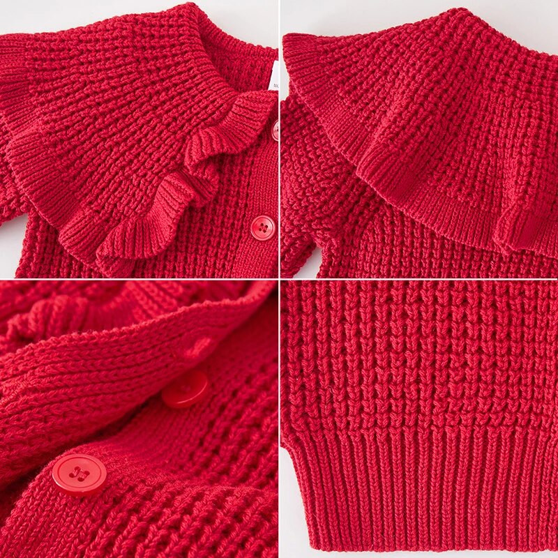 Cardigan tricotat pentru bebeluș fetiță, primăvară, toamnă, pulover cu guler lotus solid, haină pentru sugari din bumbac pur, haine pentru copii, tricotaje pentru fete