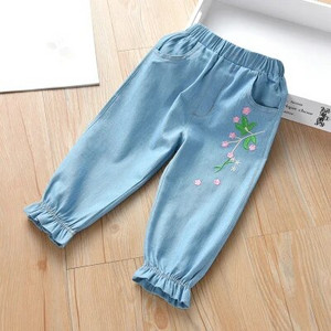 Ležérne detské dievčenské nohavice Letné jarné módne detské mäkké bavlnené džínsové nohavice s výšivkou Detské športové nohavice pre dievčatá