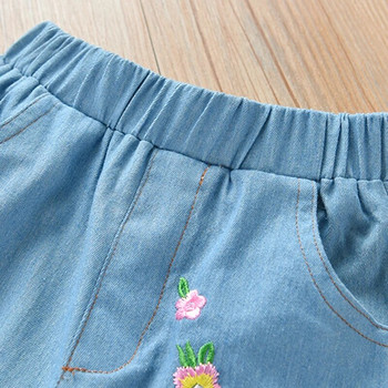 Ежедневни детски панталони за момичета Лято Пролет Мода Бебешки меки памучни дънкови панталони Бродерия Детски спортни панталони за момичета