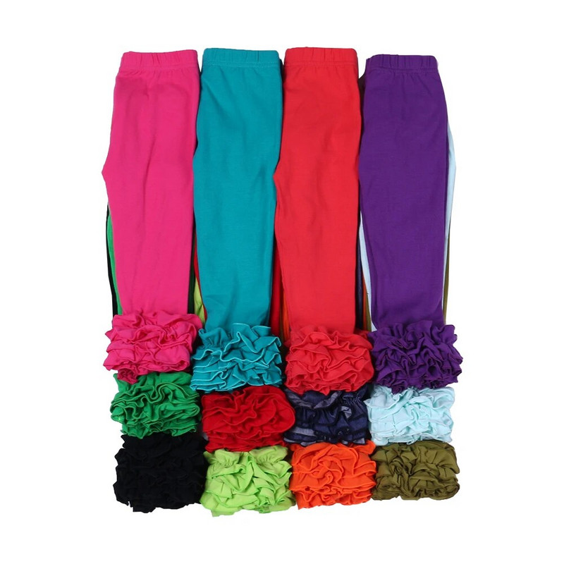 Sügispuuvillane kudum Solid Ruffle Boutique Lasterõivad Pikad püksid Väikelapsed Tüdrukud Riided Jääsäärikud