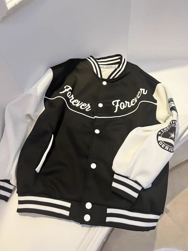 2023 Junior Kids Fiú Lány Fekete Zöld Őszi Téli Őszi Baseball Letter dzsekik 3 5 6 8 10 12 Éves Tini Bomber Felsőruházat