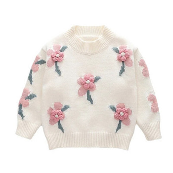 3-8 годишни детски дрехи есен зима ново момиче сладко малко цвете бебешки плетен пуловер детски пуловер базова риза