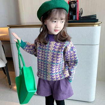 Детски плетен пуловер Зимно топло малко палто с висока яка Моден пуловер за момиче Долна риза Бебешка корейска удебелена горна част