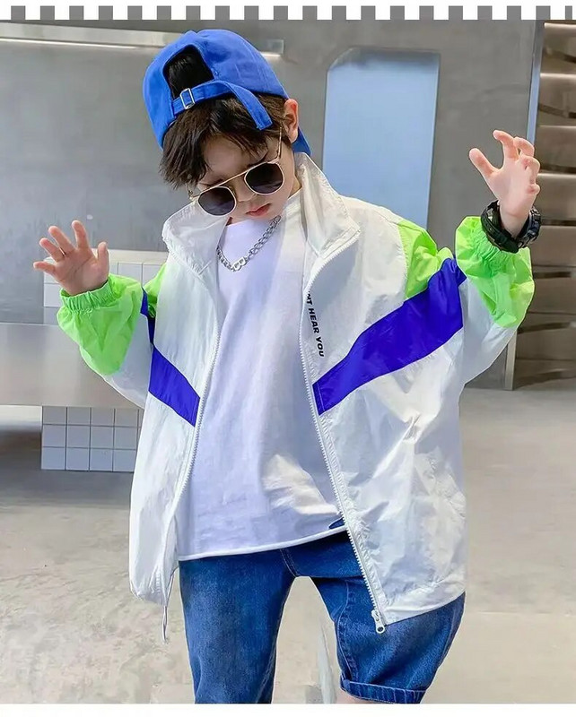 Bunda pre chlapcov a dievčatá 5-14 rokov, módna bavlnená bunda, detský kabát, jeseň, jar, leto, jednofarebný, ochrana pred slnkom, vrchné oblečenie