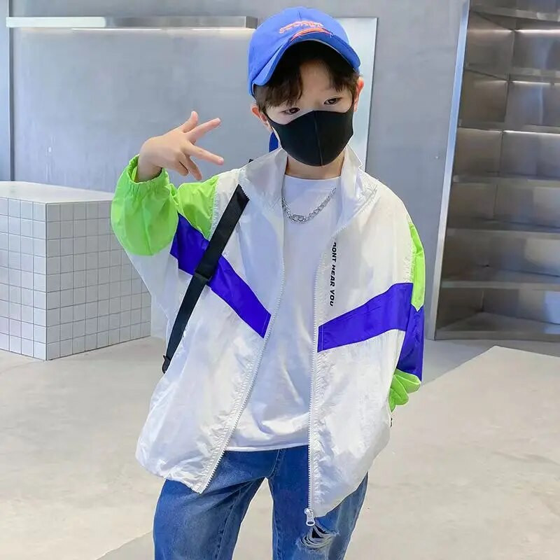 Bunda pre chlapcov a dievčatá 5-14 rokov, módna bavlnená bunda, detský kabát, jeseň, jar, leto, jednofarebný, ochrana pred slnkom, vrchné oblečenie