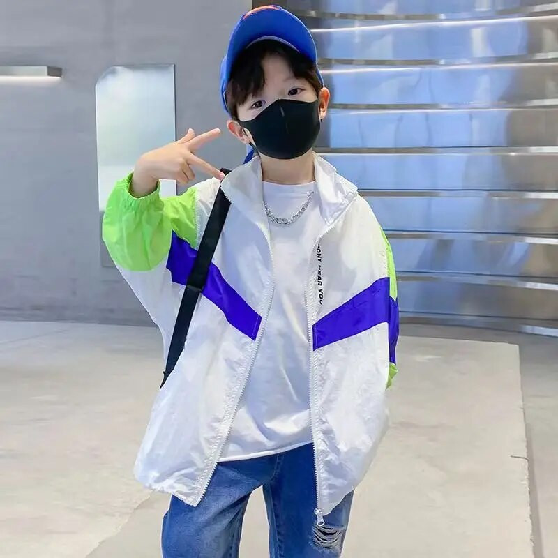 Bunda pre chlapcov a dievčatá 5-14 rokov, módna bavlnená bunda, detský kabát, jeseň, jar, leto, jednofarebný, ochrana pred slnkom, vrchné oblečenie