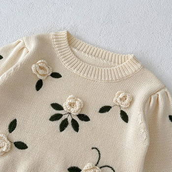 Sweet Baby Girls Sweaters Autumn Kids Baby Girls Μακρυμάνικο κέντημα λουλουδιών Πλέξιμο πουλόβερ Παιδικά πουλόβερ