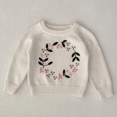 Sladké dievčenské svetre, jesenné detské dievčenské svetre s dlhým rukávom, kvetinovou výšivkou, pletené svetre pre deti