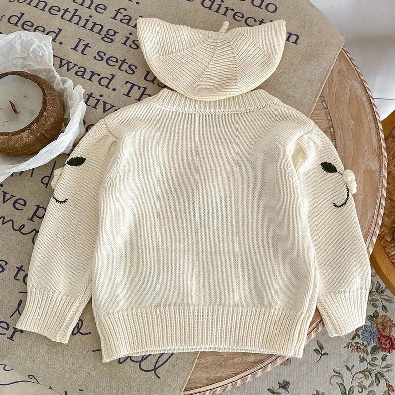Sladké dievčenské svetre, jesenné detské dievčenské svetre s dlhým rukávom, kvetinovou výšivkou, pletené svetre pre deti