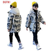Parka coreeană pentru copii, băieți, iarnă, haine calde, moda pentru adolescenți, jachete cu glugă îngroșate, cu imprimeu cu litere, costum de zăpadă în aer liber pentru copii