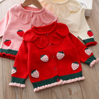 Ягодово плетена жилетка с пуловер за момичета Детско облекло Пролетно плетене за момиченце 1-5t Детски пуловер