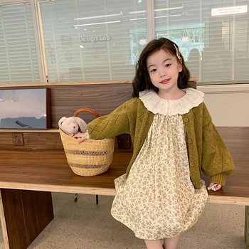 Παιδικά ρούχα 2023 Άνοιξη Φθινόπωρο Νέα Μοντέρνα Κορίτσια Baby Green Hollowed Out Πλεκτό Casual Άνετο παλτό ζακέτα